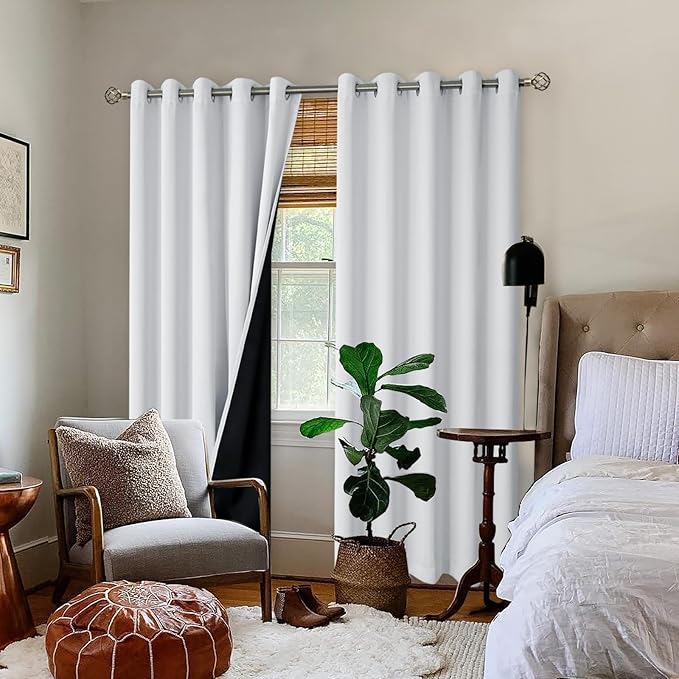 BGment Greyish White 100% Blackout Curtains for Living Room 84 Inch Length 2 Panels, Thermal Insulated Full Light Blocking Energy Save Window Drapes for Nursery Bedroom Darkening, 60 Inch Wide Each