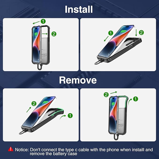 GIN FOXI Battery Case for iPhone 15/15 Pro, Built-in Cable 7000mAh Fast Charing Cases 15W Rechargeable Portable Extended Charger Case Cover for iPhone 15/15 Pro Charging Case, Black