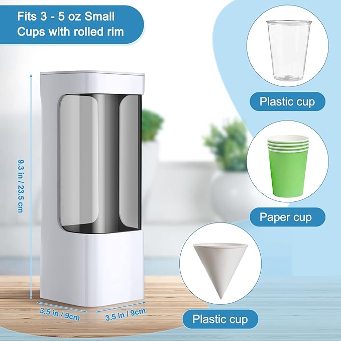 Chengu 2 Pieces Bathroom Cup Dispenser, Wall Mounted Pull Type Water Cup Holder Fits 3-5 oz Small Adhesive Dispenser with Paste Plate for Home, Bathroom, Office Hospital(White)