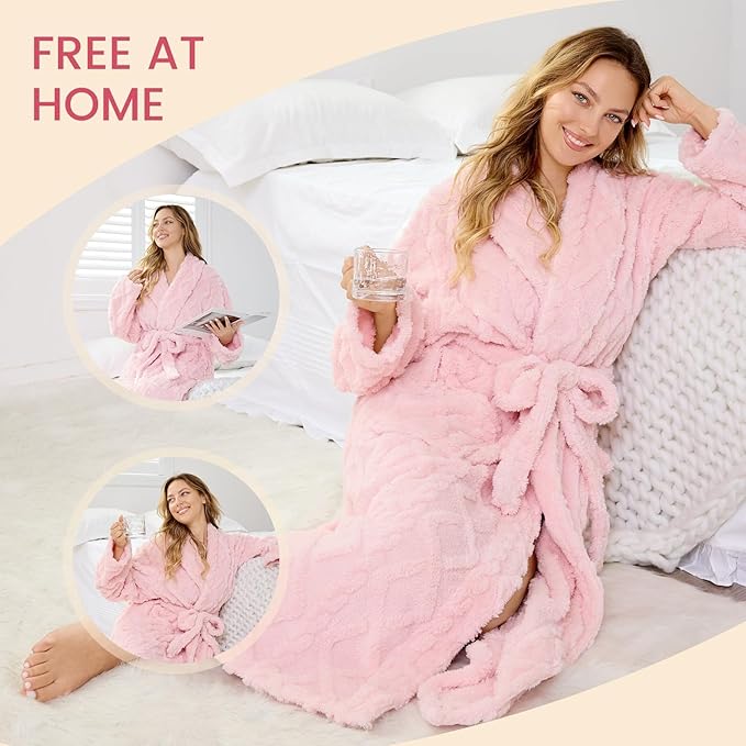 MIZZEO Microfiber Robes for Women, Cozy Soft Warm Plush Women Robe Plush Long Bathrobe