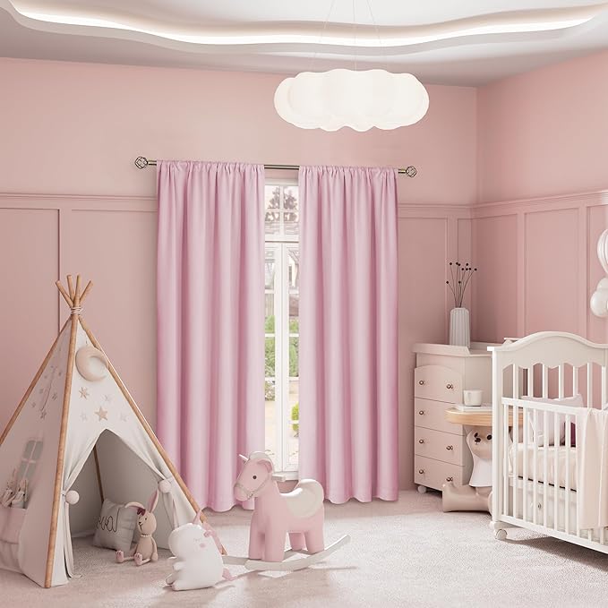 BGment Pink Blackout Curtains for Girls Room 2 Panels Set, Kids Curtains for Baby Nursery Bedroom 84 Inch Length Thermal Insulated Soundproof Full Room Darkening Toddler Room, Each Panel 42 Inch Wide