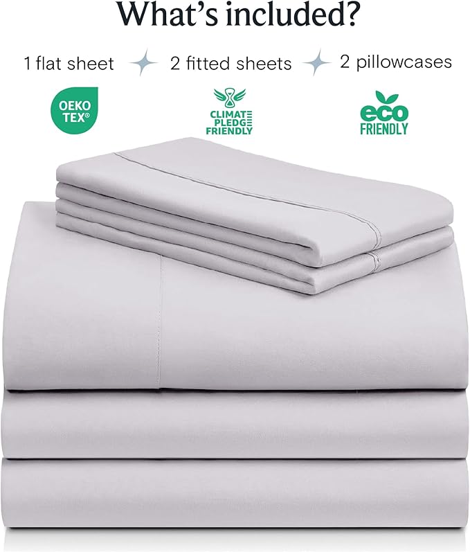 LuxClub 5 PC Sheet Set Bed Sheets Deep Pockets 16" Eco Friendly Wrinkle Free Cooling Machine Washable Hotel Bedding Silky Soft - Dove Gray Split King