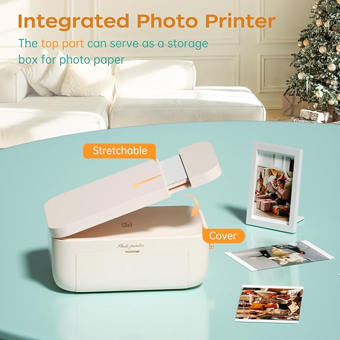 4x6 Photo Printer with 108 Sheets & 2 Ribbons - Dye Sublimation Wireless Portable Photo Printer for iPhone & Android Smartphones, Home & Travel Picture Printing, Ideal Gift, Beige