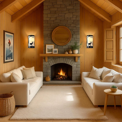 Wall Light Fixtures,Deer Cream White Parchment Rustic Wall Sconces,Farmhouse E26 Base Wall Sconce Light,Industrial Metal Black Sconce,Wall Lamps for Bedroom,Living Room,Hallway,Stairway