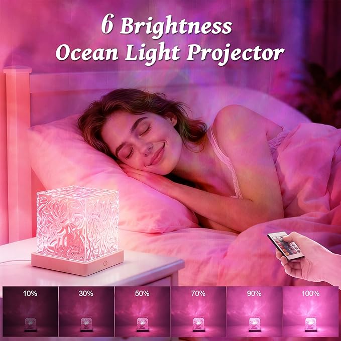 Ocean Wave Projector Light, 16 Colors Galaxy Projector Night Light Water Ripple Lamp Ambient Lighting with Remote Control, Mood Lights for Bedroom Shower Office Bar Game Room Kids Christmas Gifts