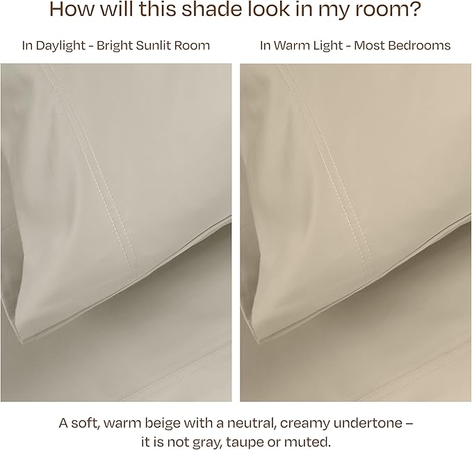 California Design Den Cal King Sheet Set Cotton - Luxury 800 Thread Count, 100% Cotton Sateen - California King Sheets Deep Pockets Bedding Set - Beige