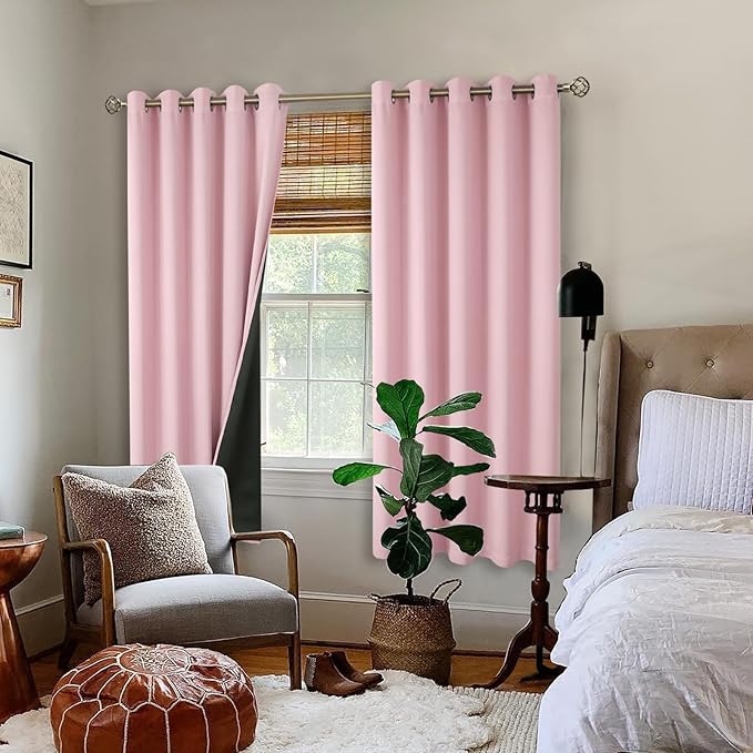 BGment Baby Pink 100% Blackout Curtains for Nursery Bedroom 63 Inch Length 2 Panels, Thermal Insulated Full Light Blocking Grommet Noise Cancelling Window Curtains for Girls Room, 60 Inch Wide Each