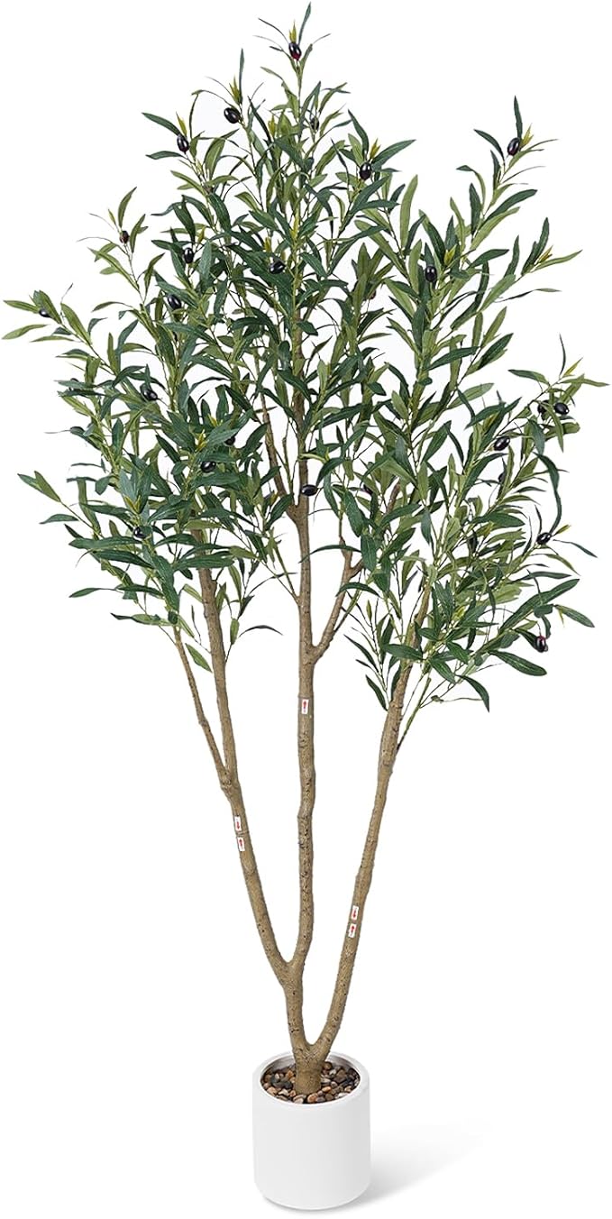 Olive Tree 5FT Fake Tree Faux Plants Indoor with Pot Artificial Tree Nearly Natural Olive Branches and Fruits for Living Room Home Office Decorations