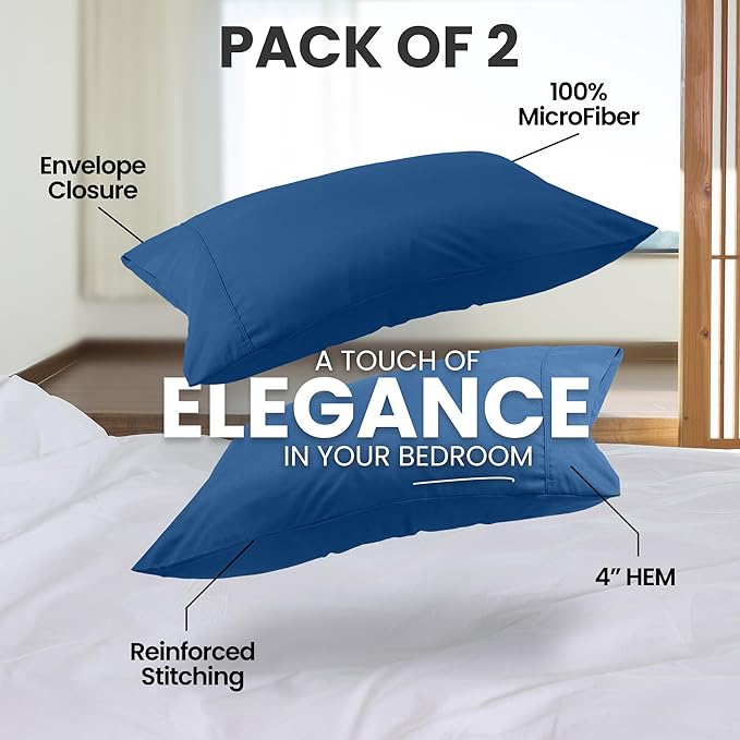 Pillow Covers by Utopia Bedding - Queen Size 2-Pack – Soft Brushed Microfiber – Perfect for Hospitals, Hotels, Guest Rooms – Oeko-TEX Certified, 20x30 Inches (Blue Dusk)