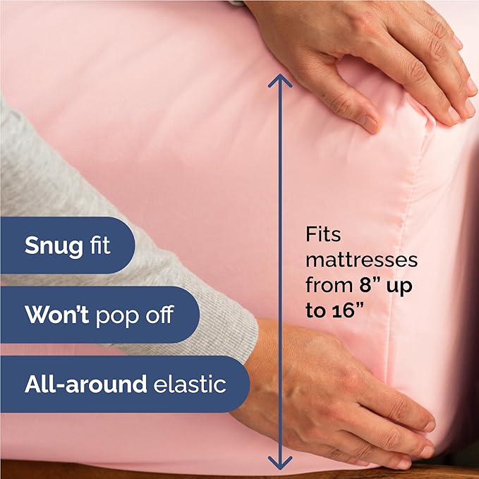 Twin XL 4 Piece Sheet Set - Cooling, Comfy & Breathable - Hotel Luxury Bedding, Includes Fitted Sheet for Women, Men, Kids & Teens - 1 Flat, 1 Fitted Sheet, 2 Pillowcases w/Deep Pockets - Baby Pink