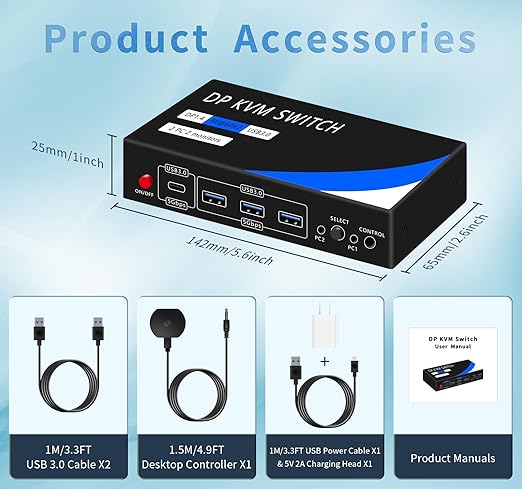Dual Monitor Kvm Switch 2 Monitors 2 Computers HDMI 4k@60HZ,USB3.0. kvm switches 1 Monitors 2 Monitor 2 Computers,USB switcher 2 Computers Keyboard Mouse Switch (USB3.0+8KDP)