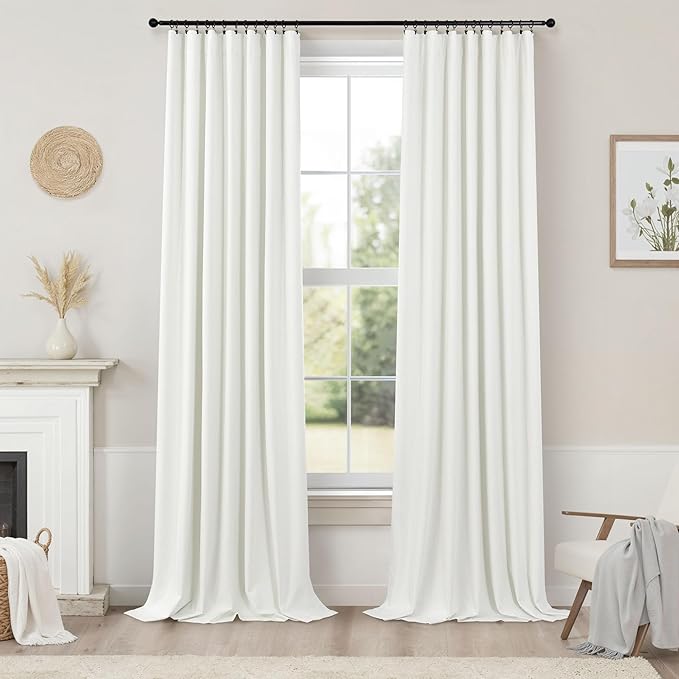 Extra Long Ivory Curtains for Living Room Blackout 108 Inch Sound Proof Wide Drapes for Large Window Noise Reducing Darkening Curtains for Bedroom Off White 52x108 Ceiling to Floor Length 2 Panel 9 ft