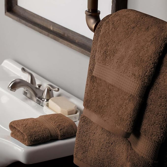 Superior Egyptian Cotton Pile 3 Piece Towel Set, Includes 1 Bath, 1 Hand, 1 Face Towel/Washcloth, Ultra Soft Luxury Towels, Thick Plush Essentials, Guest Bath, Spa, Hotel Bathroom, Chocolate