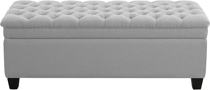 51" Fabric Storage Ottoman Bench, Upholstered Rectangle End of Bed Storage Ottoman Tufted Living Room Bedroom Bench with Safety Hinge, Solid Wood Legs, Loads 500 lb(Light Grey)