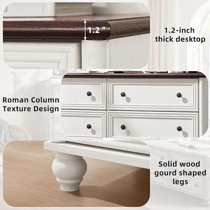 Farmhouse Dressers & Night Stand Set of 4, Wood 54" Wide Dresser & 45" Tall Chest of Drawers, 18" with Charging Station Nightstand Set of 2, Bedroom Furniture Dresser Set for Home Living Room Hallway