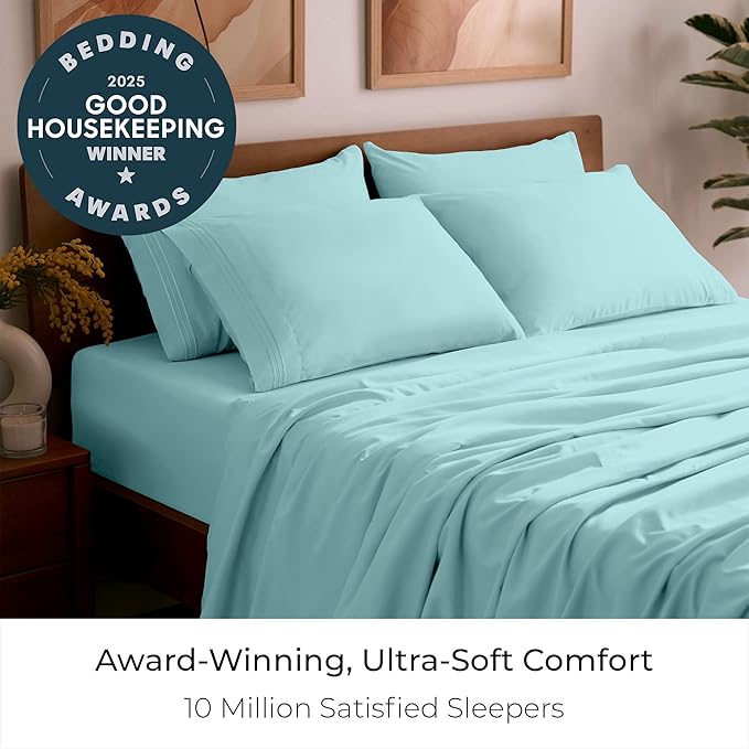 Mellanni California King Sheet Set - 6-Piece Iconic Collection Bedding, (Including 4 Pillowcases), 21-Inch Extra Deep Pocket, Easy Care, Ultra Soft, Cooling Sheets, Brushed Microfiber - Aqua