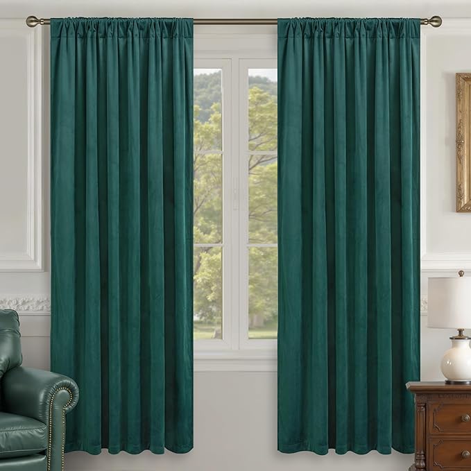 LAMIT Teal Velvet Curtains 72 Inch Length for Living Room, Soft Thermal Insulated Panels Room Darkeing Back Tab and Rod Pocket Christmas Drapes for Bedroom/Party/Hotel Hall, 2 Panels, 52 x 72 Inch