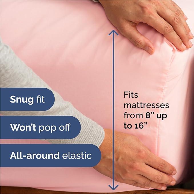 Split King 7 Piece Sheet Set - Cooling & Breathable - Hotel Luxury Bedding, Includes Fitted Sheets for Women, Men, Kids & Teens - 1 Flat, 2 Fitted Sheets, 4 Pillowcases with Deep Pockets - Baby Pink