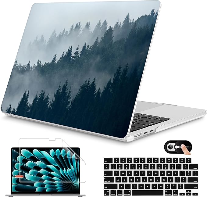 Mektron for 2025 M4 MacBook Air 13.6 Inch A3240 Case Fits 2023 A2681 M2 2024 A3113 M3 Chip with Liquid Retina Display, Printed Plastic Hard Shell Cover for MacBook Air 13.6", Misty Forest C132