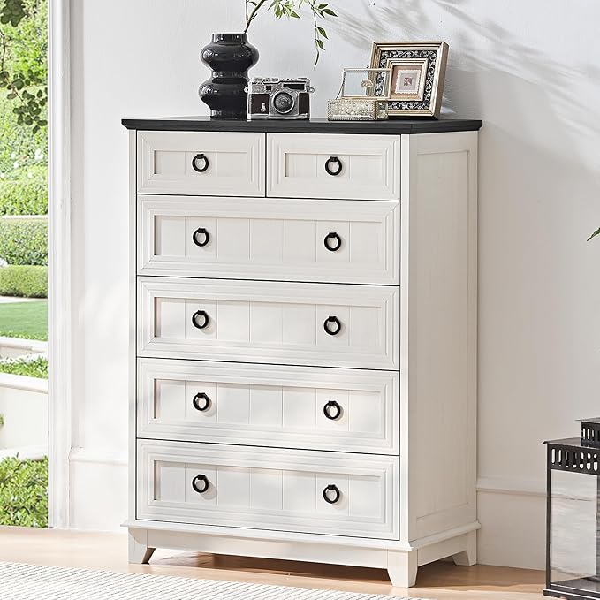 Farmhouse 6 Drawer Dresser for Bedroom Set of 2, 41" Tall Small Dressers & Chest of Drawers, Rustic Wood Dresser with Metal Handle, Storage Organizer Closet for Living Room, Hallway, Entryway