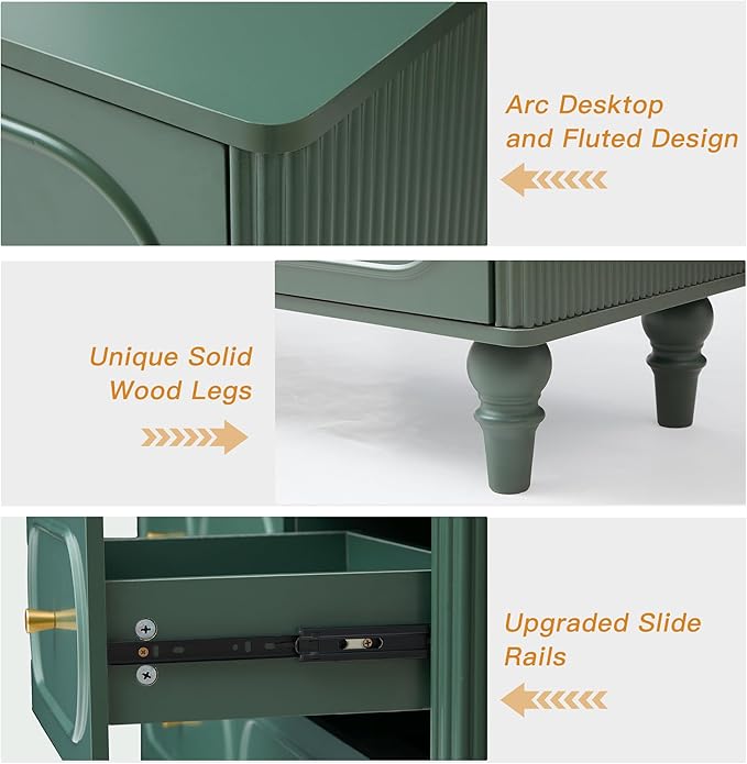 ORRD Fluted 7 Drawer Dresser for Bedroom, Modern Mid Century Chest of Drawers, Wood Storage Large Dresser Organizer for Bedroom Living Room Closet Hallway, Green