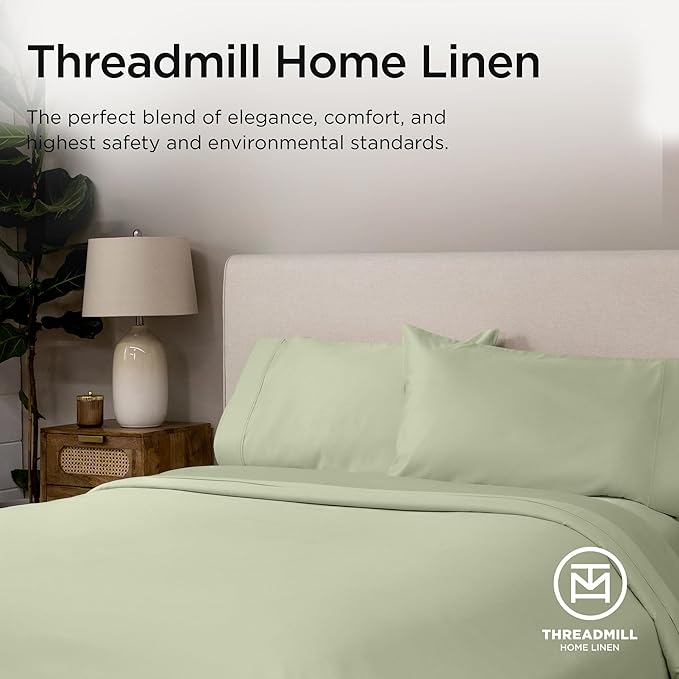 Threadmill Supima Cotton Sheets, 1200 Thread Count Soft 100% Cotton Sheets for Cal King Size Bed, 4 Pc Sage Green Cal King Bed Sheets Set, 5-Star Hotel Quality with Elasticized Deep Pocket King Sheet