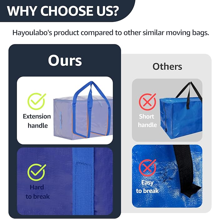Moving Bags Heavy Duty Extra Large, Moving Boxes, Moving Supplies Essentials, Blue Storage Bins with Lids, Plastic Packing Totes, Storage Bags for Clothes with Handles & Zippers(Blue, 4 Pack)