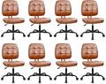 CLATINA Armless Home Office Chair with Lumbar Support and Wheels, Small PU Leather Ergonomic Low Back Desk Chairs No Arms, Adjustable Height 360° Swivel Rolling Computer Task Chair, Brown, 8 Pack