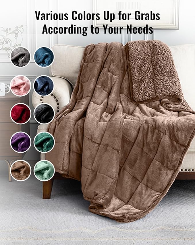 Uttermara Weighted Blanket Queen Size 20lbs 60x80 inches, Cozy Sherpa Weighted Blankets with Soft Plush Fleece, Warm Sherpa Thick Heavy Blanket Great for Sleep and Calming, Brown