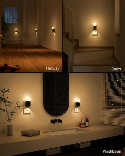 Lyridz LED Night Lights Plug into Wall with Motion Sensor, 1-150LM Dimmable Plug-in Nightlight Indoor for Bedroom, Bathroom, Hallway, Stairs, Pet House, Toilet, 2 Pack