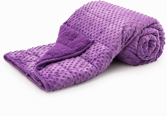 Minky Dot Weighted Blanket for Adults Queen Size 15 lbs, Warm Sherpa Snuggle Heavy Blanket for Autumn Winter with Glass Beads, Great for Stress Relief and Sleep Promotion, Purple 60 x 80 inches