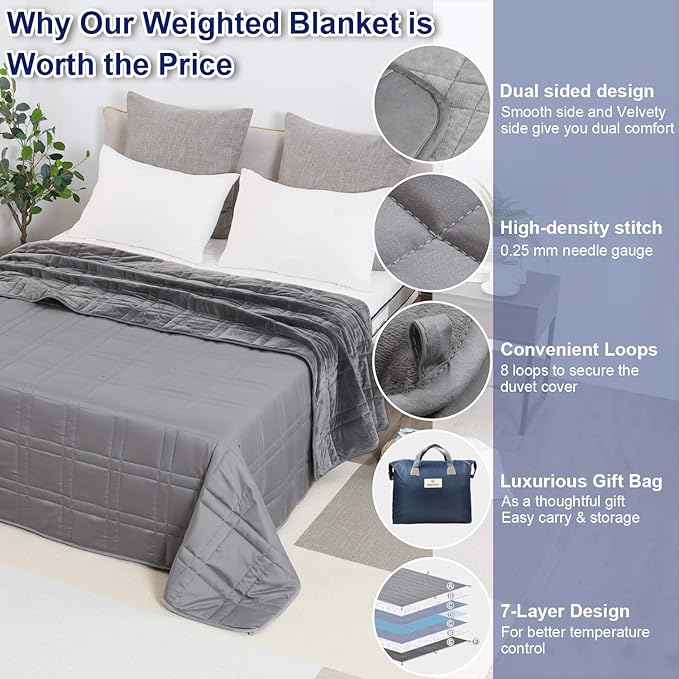 OMYSTYLE Reversible Weighted Blanket 48''x72'' 15lbs for Adults, Warm Short Plush and Cool Tencel Fabric Double-Sided Weighted Blanket for All Season Use - Carry Bag Included
