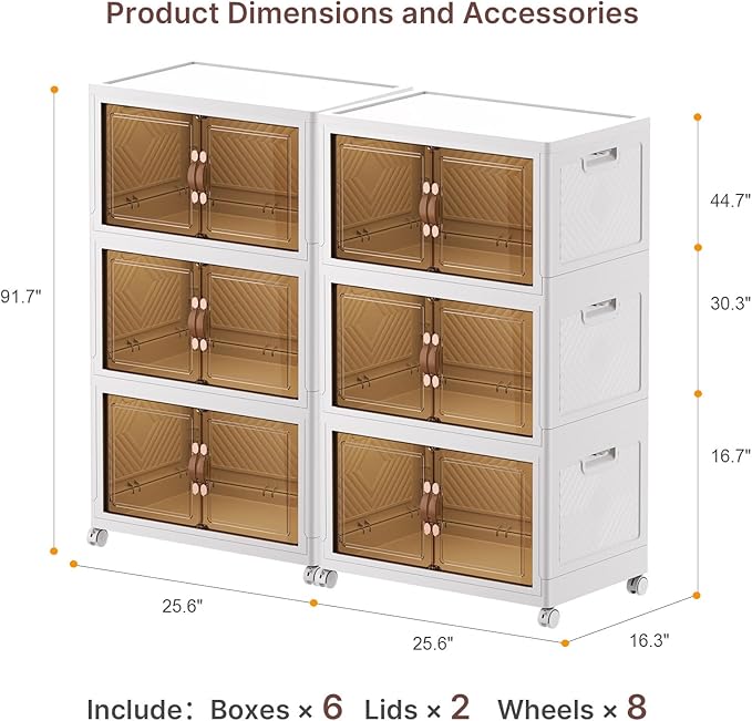 Extra Large Stackable Storage Bins with Lids & Wheels & Door, 896QT-112QT/28GAL*8Pack Foldable Collapsible Closet Organizers, Plastic containers drawers for bedroom Dorm
