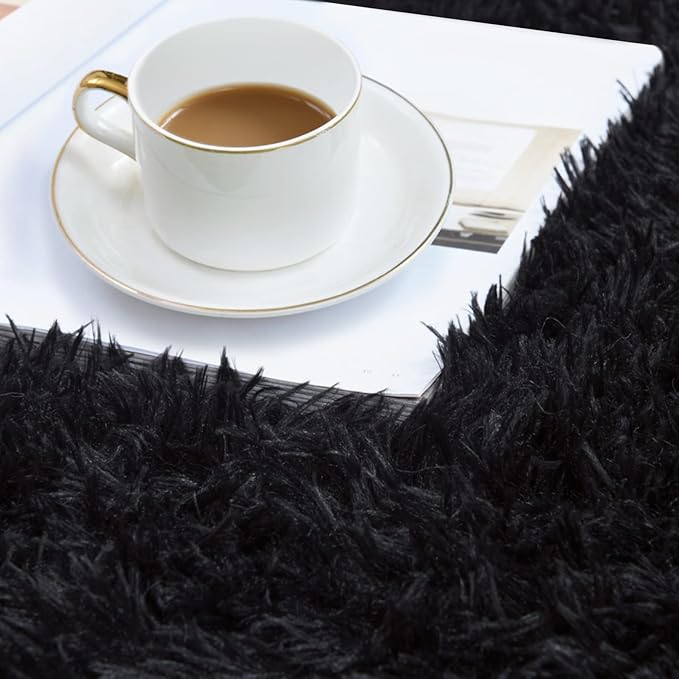 duduta Black Fluffy Round Rug 4x4 ft, Shag Fuzzy Plush Circle Throw Rug for Nursery Bedroom Living Room Home Decor