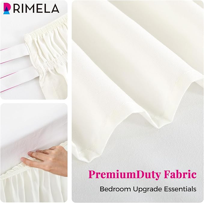 RIMELA Warm White Bed Skirt Queen 25 Inch Drop, Elastic Bed Skirts Queen Size Dust Ruffle, Bedskirt for Adjustable Bed Base, Wrinkle & Fade Resistant Silky Luxurious Fabric Easy to Install