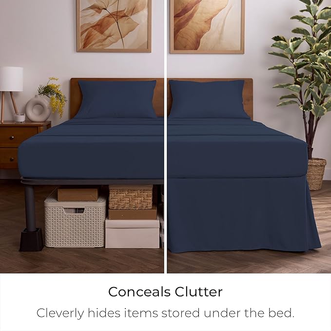Mellanni Bed Skirt Twin Size - Bed Skirting - 15-Inch Tailored Drop Pleated Dust Ruffle - Hotel Luxury Bedding - Wrinkle, Fade, Stain Resistant - 1 Bedskirt (Twin, Navy Blue)