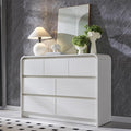 Modern 7 Drawers Dresser for Bedroom, 47" Wide Wood Dressers & Chests of Drawers w/Curved Profile Design, Mid Century Modern Dresser w/Natural Texture for Bedroom, Living Room,Antique White
