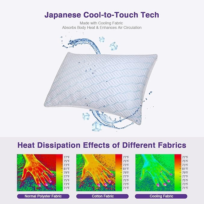 Cooling King Size Pillows Set of 4, Shredded Memory Foam Pillows with Zipper, Adjustable Firmness for Sleeping Cool Cold Pillow for Hot, Side Sleepers,20x36,4 Pack
