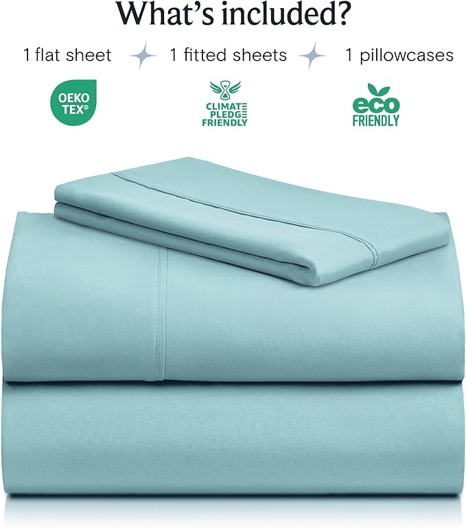 LuxClub 3 PC Twin Sheet Set, Deep Pockets Wrinkle Free Cooling Bed Sheets Hotel Bedding for Women, Men, Kids & Teens, Includes 1 Fitted Sheet, 1 Flat Sheet and 1 Pillowcase-Silky Soft Aqua