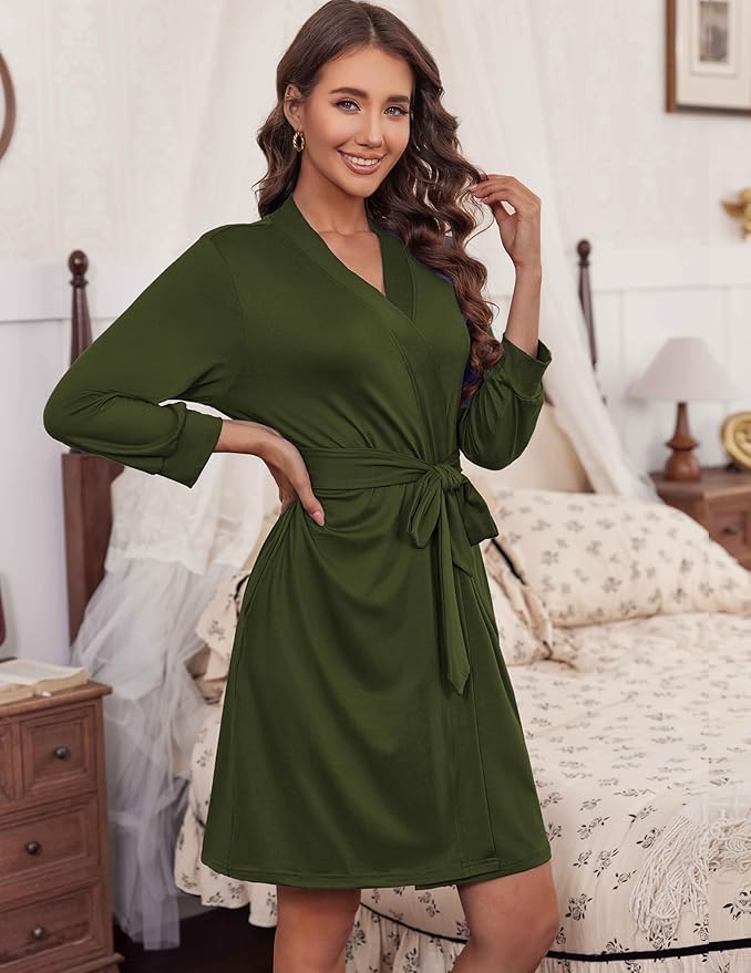 HOTOUCH Womens Robe Lightweight Short Knit Bathrobe Soft Ladies Sleepwear with Pockets