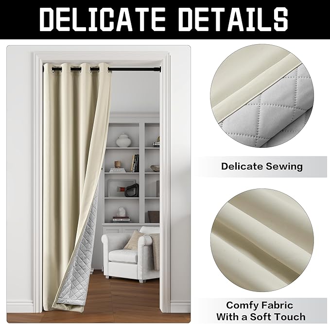Beige Blackout Soundproof Curtains Thermal Insulation Drapes with 3-in-1 Layer Light Blocking Heat Insulating for Bedroom Living Room (1 Panel, Beige, 50" x 120")