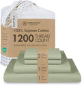 Threadmill Luxury Supima Cotton Sheets, 1200 Thread Count Soft 100% Cotton Sheets for King Size Bed, 4 Pc Sage Green King Bed Sheets Set, 5-Star Egyptian Hotel Quality with Elasticized Deep Pocket