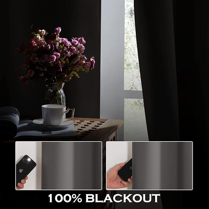 KGORGE Anti Dust Soundproof 100% Blackout Curtains 4 Layers Heavy Duty Energy Efficiency Window Curtains for Living Room Baby Bedroom Home Office Studio, Wide 52 x Long 95 inches, Grey, 2 Panels