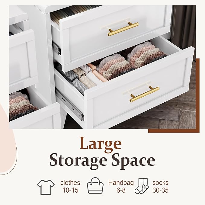 Metal Dresser for Bedroom Tall, White Dressers & Chest of Drawers, 4 Drawer Dresser with Curved Corner, Storage Cabinet with Drawers for Living Room, Entryway, Home Office (White, 24" W)