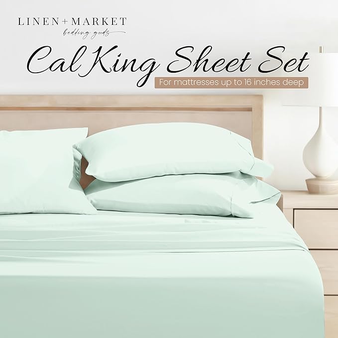 Linen Market Bed Sheets for California King Size Bed (Mint) - Sleep Better Than Ever with These Soft and Cooling California King Sheets - Deep Pocket Fits 16" Thick Beds - 4 Piece Cal King Sheet Set