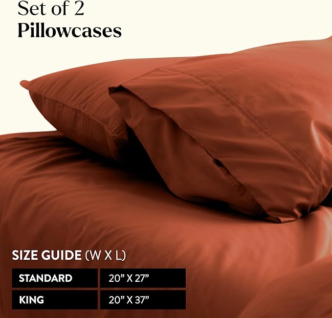 Miracle Made Extra Luxe Soft Cooling Pillowcase, 2-Piece Silver-Infused Cotton Fabric – Lightweight, Thermoregulating, Breathable Cover for Sensitive Skin, Standard Size, Terracotta