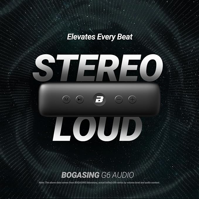 BOGASING G6 Bluetooth Speaker, Portable Wireless Speakers with 30W Loud Stereo Sound, 35H Playtime, IPX6 Waterproof, Bluetooth 5.3, EQ, TF-Card, AUX, USB Stick, Outdoor Speaker for Party (Black)