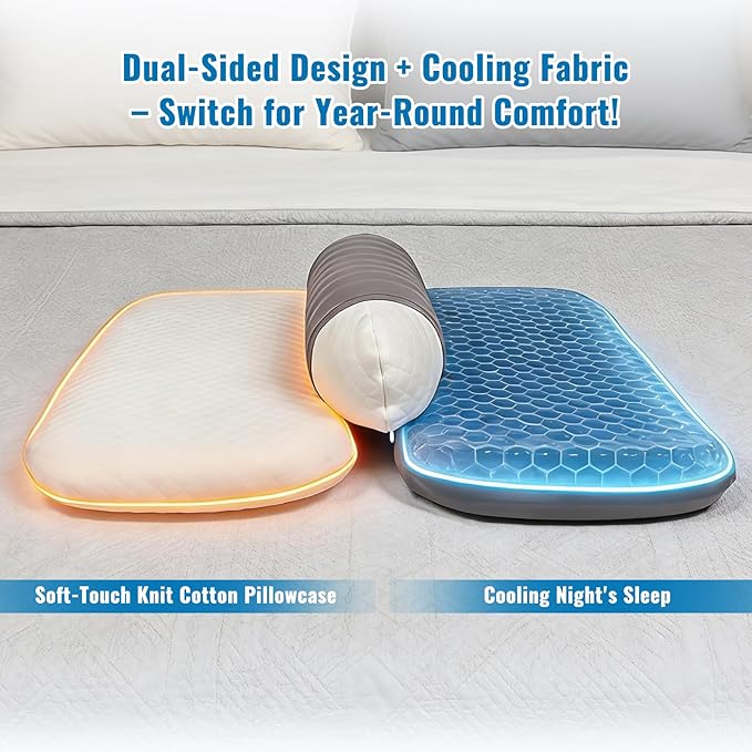 Memory Foam Tri-Functional Contour Pillow for Neck & Shoulder Pain Relief, Ergonomic Cervical Support Pillow for Side and Back Sleepers, Firm Bed Pillow for Deep Sleep, White
