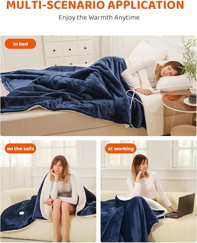 Heated Blanket Electric Blanket Full Size, Super Soft Cozy Upgraded Flannel Heating Blanket with 9 Heating Levels & 1-9 Hours Auto Off, Fast Heat & Overheat Protection, 72" x 84", Blue