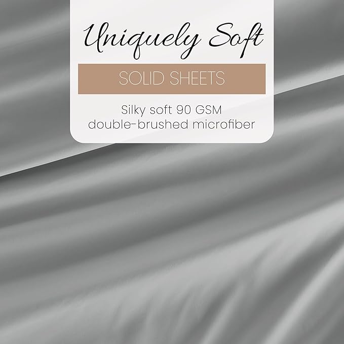 Linen Market Brushed Microfiber Full Sheet Set 4 Piece – Oeko-TEX Certified Ultra Soft & Wrinkle-Free - 16" Deep Pocket Sheets - Easy Care Full Size - Light Gray